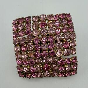 Vintage Austria Pink Rhinestone Brooch Square Geometric Prong Set Mid Century